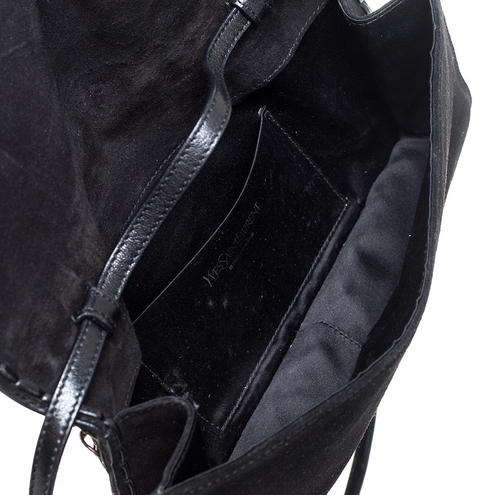 Yves Saint Laurent Black Suede and Leather Chain Link Flap Shoulder Bag 4