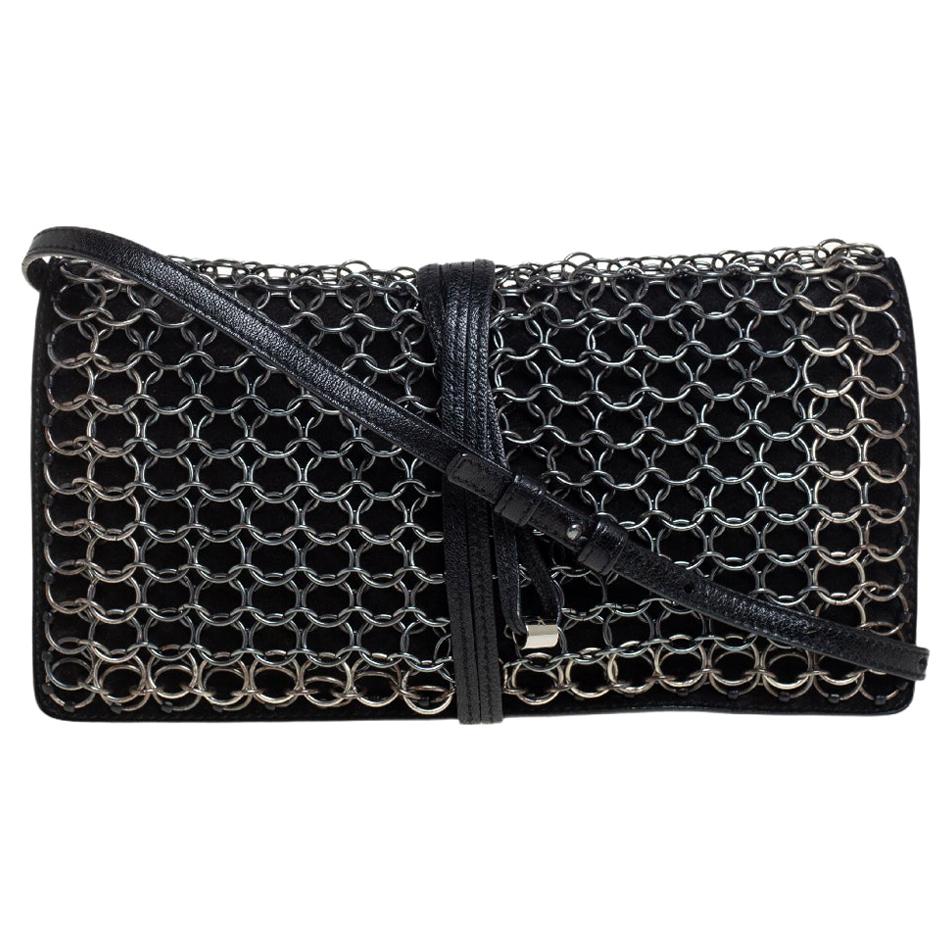 Yves Saint Laurent Black Suede and Leather Chain Link Flap Shoulder Bag
