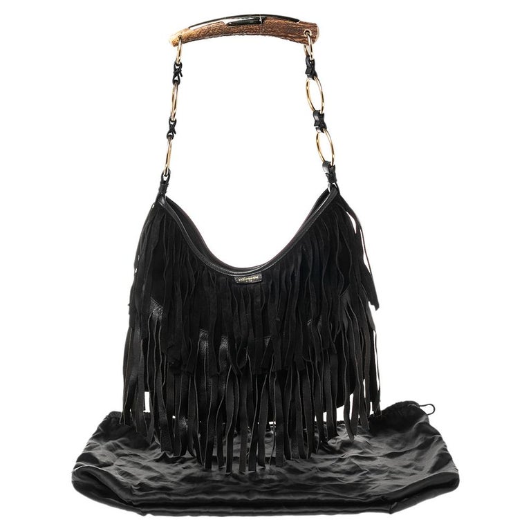 Yves Saint Laurent Black Suede and Leather Fringe Mombasa Hobo at 1stDibs