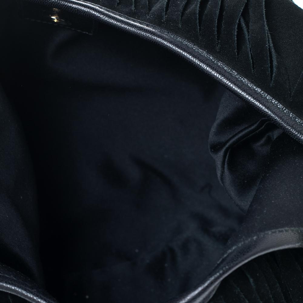 Women's Yves Saint Laurent Black Suede and Leather Fringe Mombasa Hobo