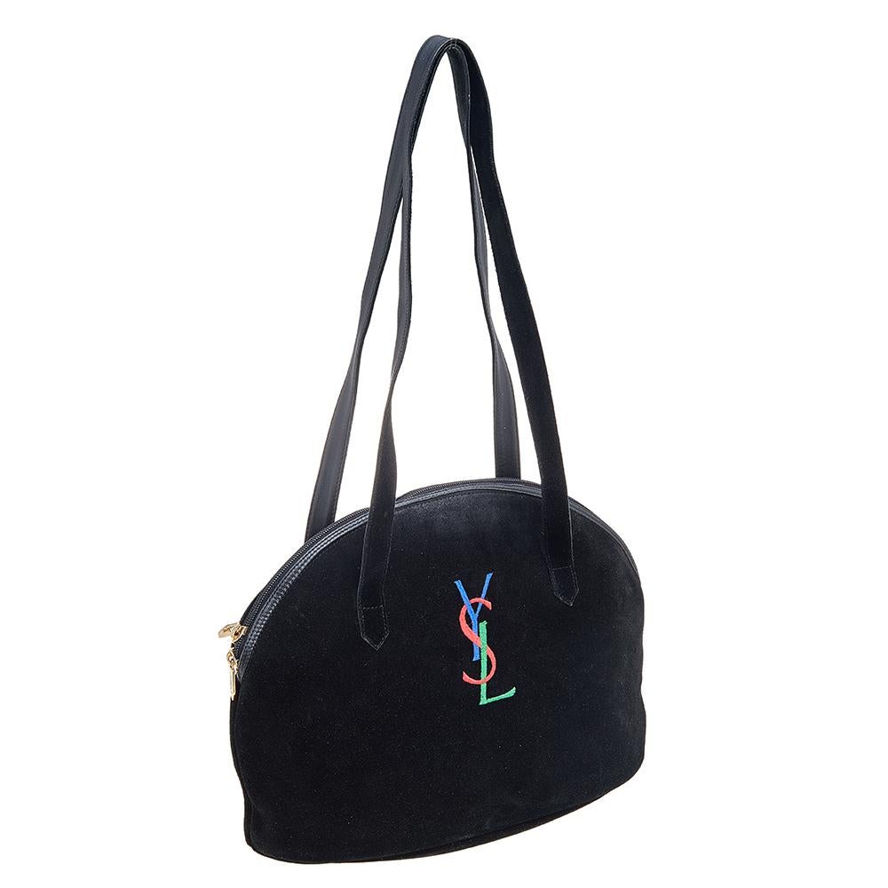 Yves Saint Laurent Black Suede And Leather YSL Embroidered Satchel 2