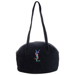 Yves Saint Laurent Schwarz Wildleder und Leder YSL bestickte Umhängetasche