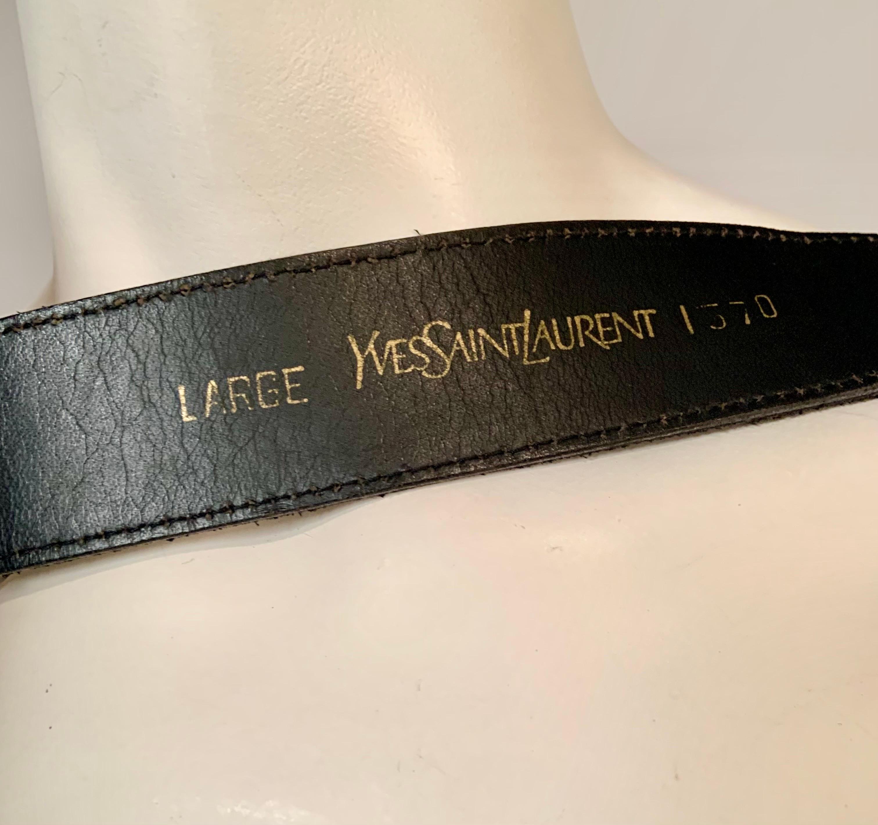Women's or Men's Yves Saint Laurent Black Suede Belt with a Hammered Metal and Suede Buckle