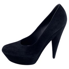 Yves Saint Laurent Black Suede Close Toe Platform Pumps Heels 40