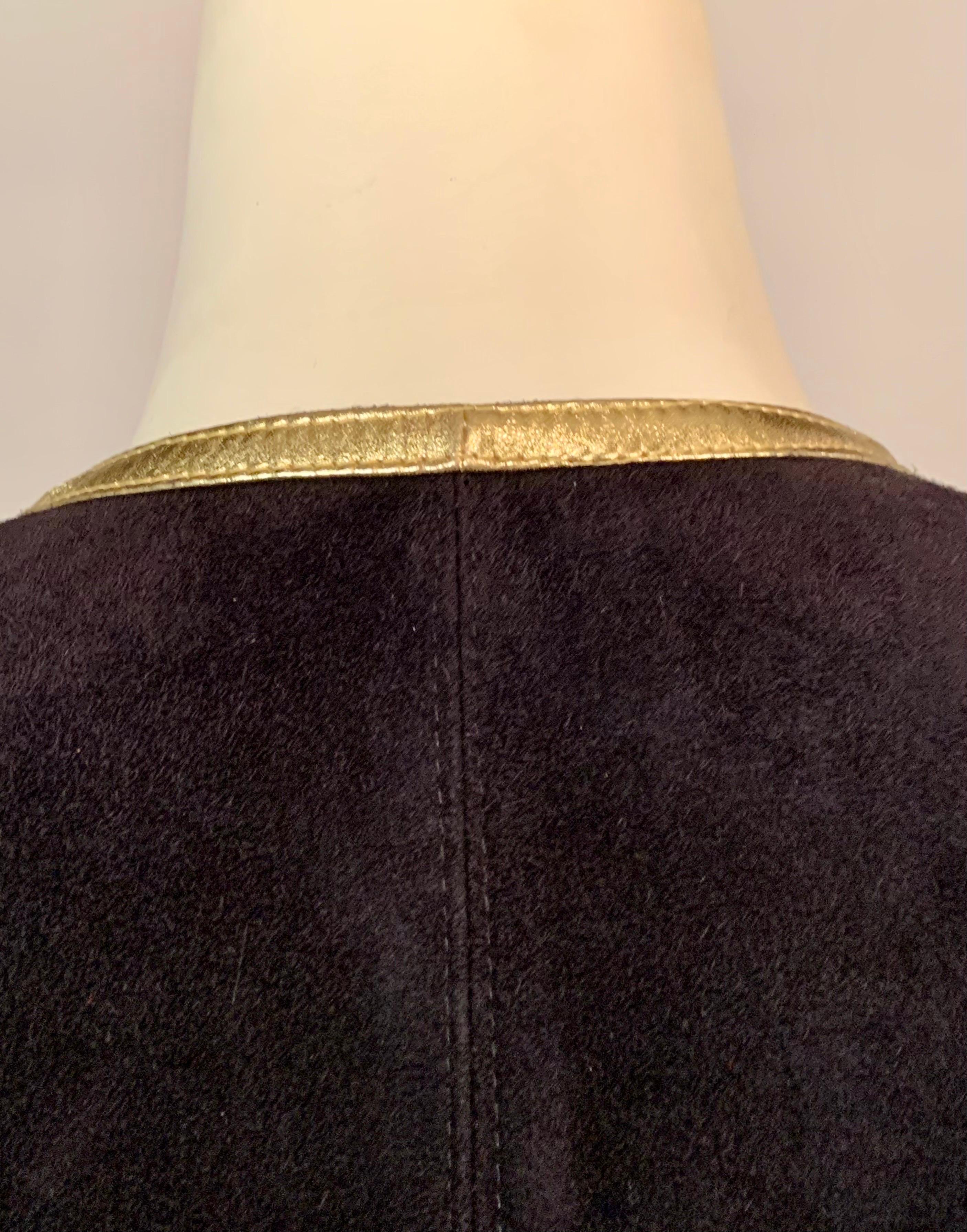 Yves Saint Laurent Black Suede Jacket with Gold Leather Trim For Sale 6