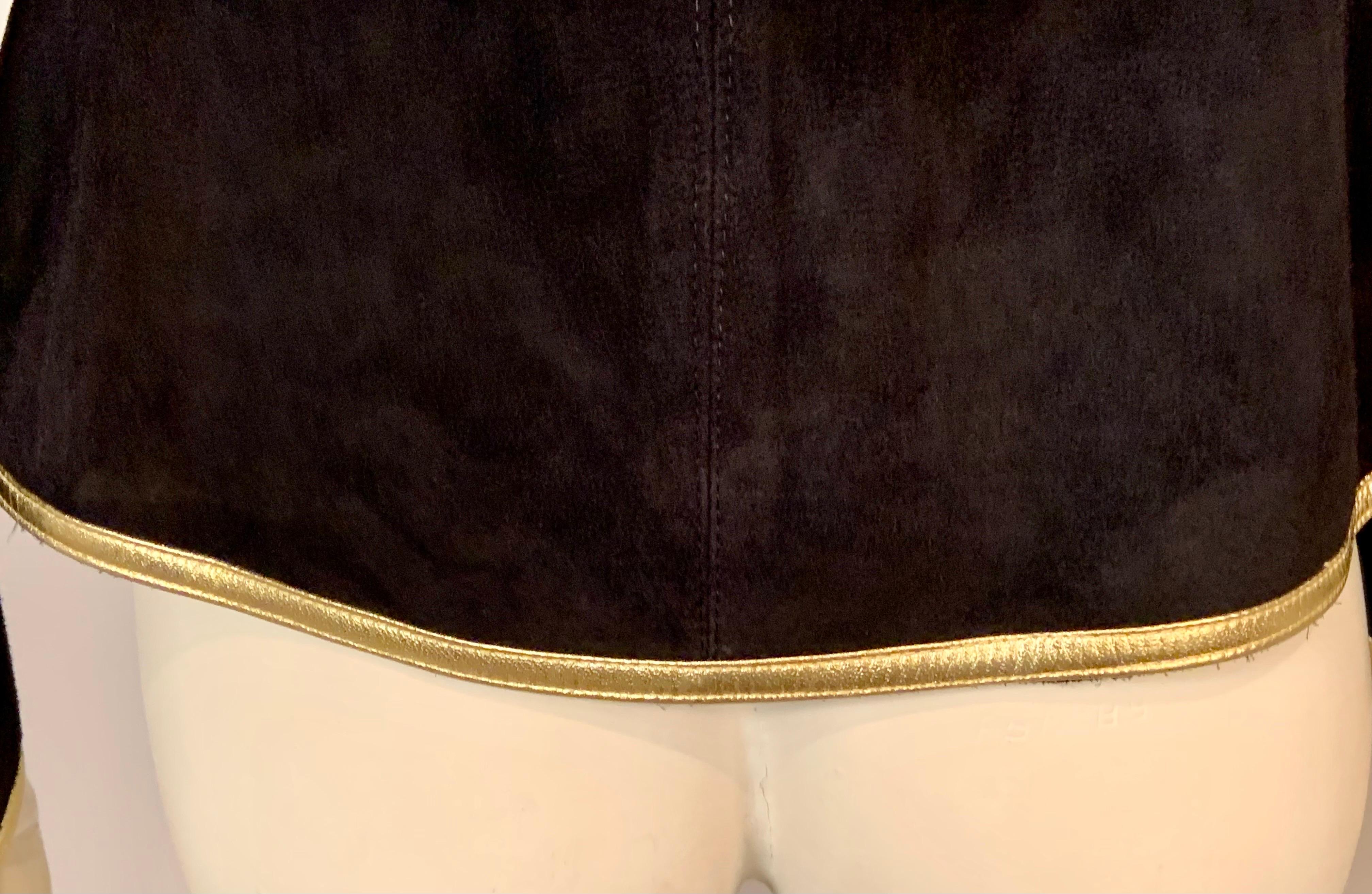 Yves Saint Laurent Black Suede Jacket with Gold Leather Trim For Sale 7