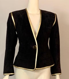 Yves Saint Laurent Black Suede Jacket with Gold Leather Trim