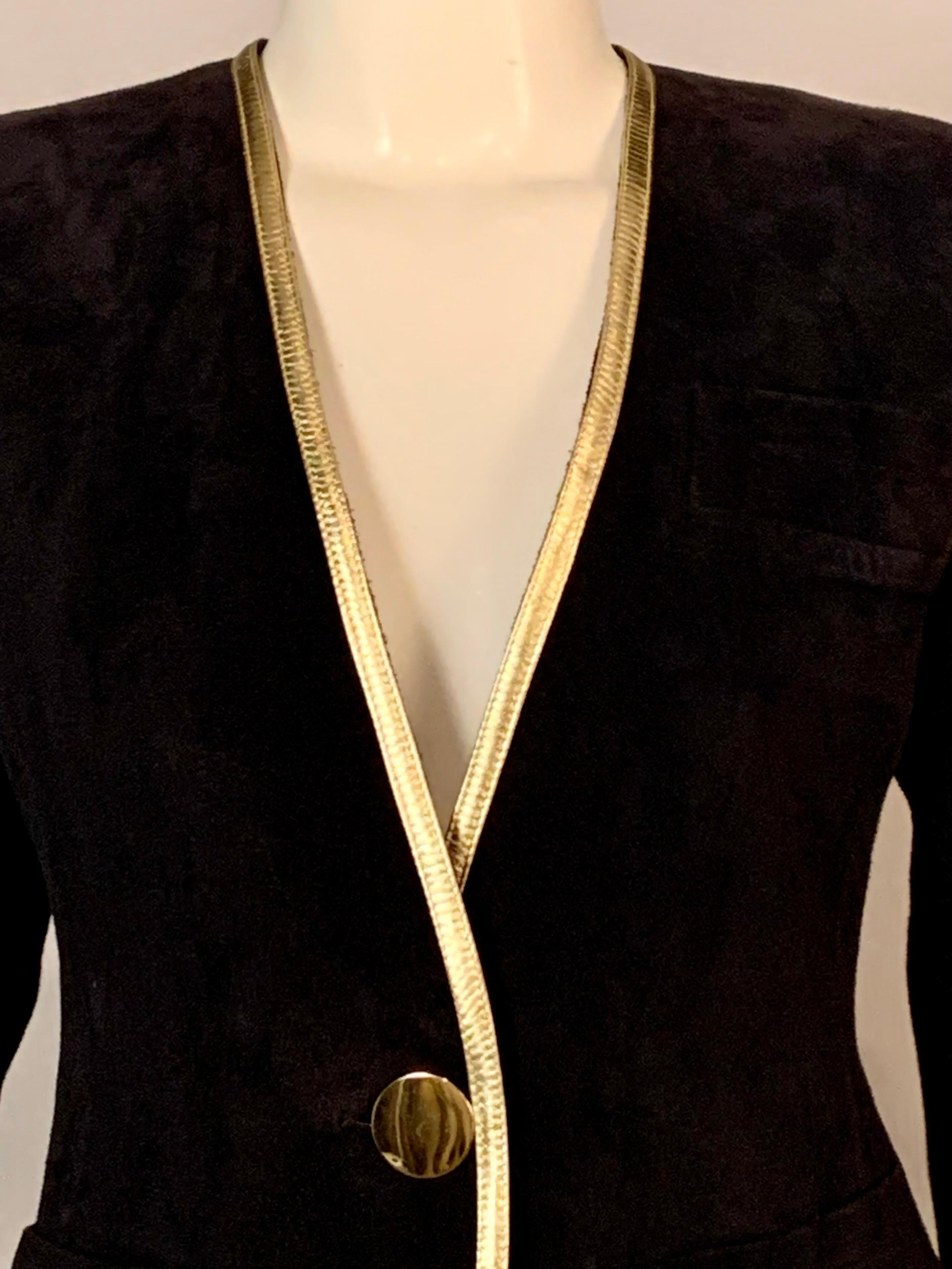 Yves Saint Laurent Black Suede Jacket with Gold Leather Trim For Sale 1