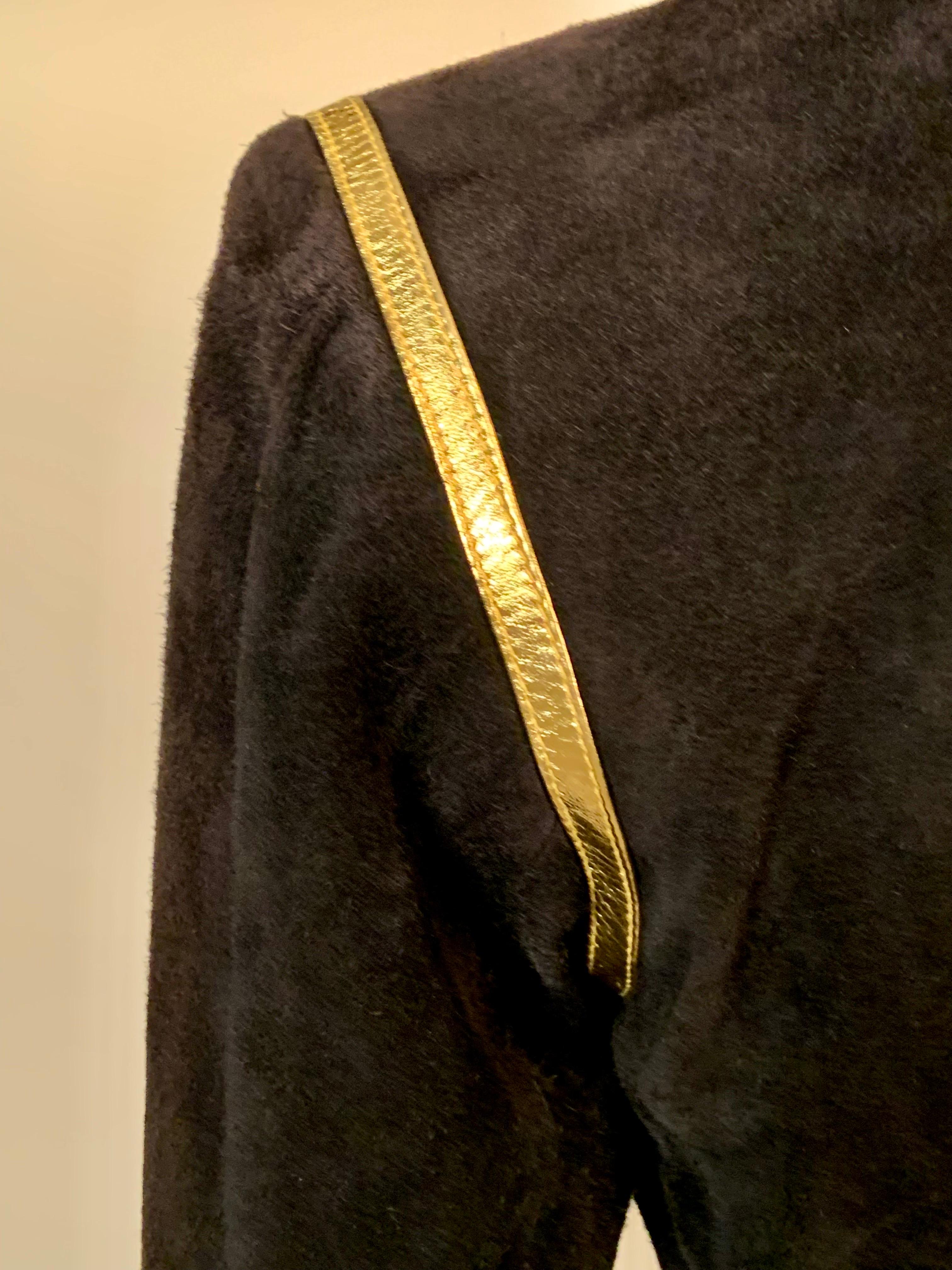 Yves Saint Laurent Black Suede Jacket with Gold Leather Trim For Sale 5