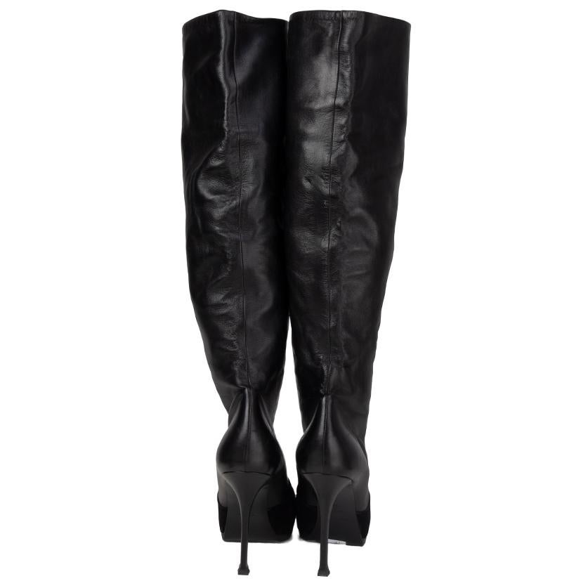 Black YVES SAINT LAURENT black suede & leather PLATFORM Boots Shoes 40 For Sale
