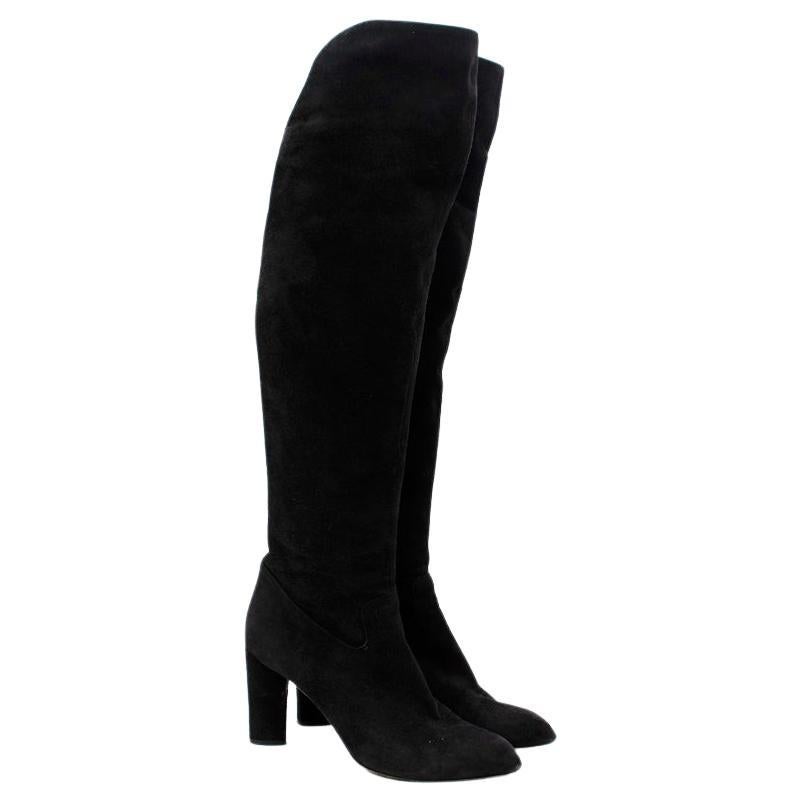 Yves Saint Laurent Black Suede Over the Knee Boots For Sale