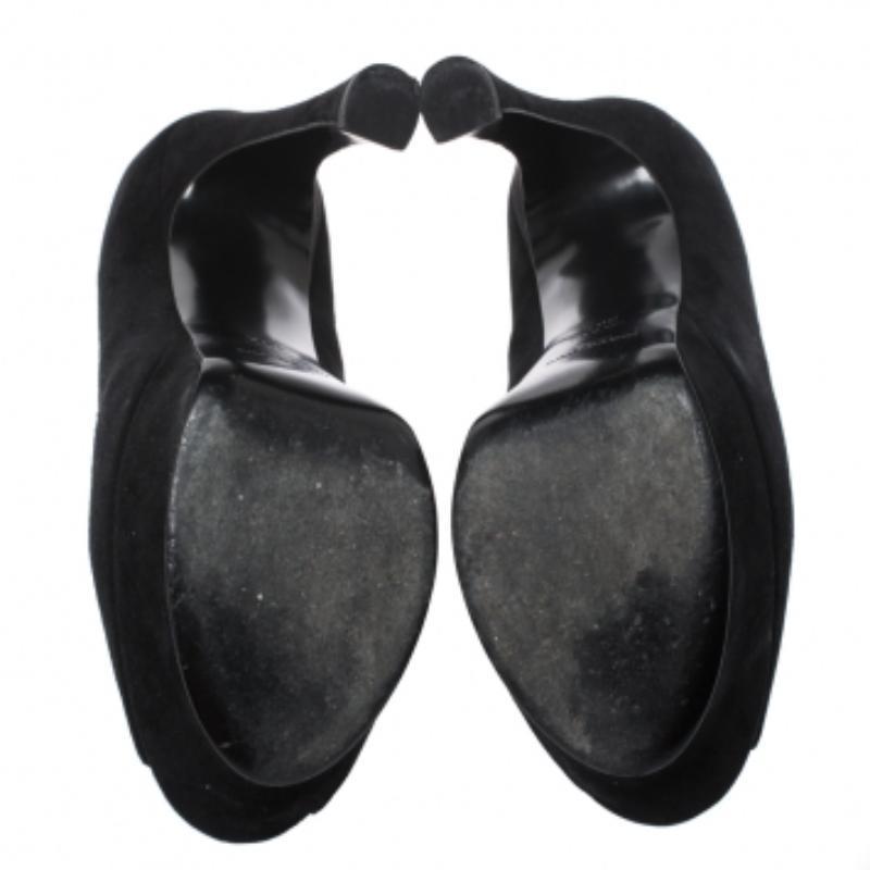 Noir Yves Saint Laurent - Escarpins en daim noir Palais Platform Peep Toe Taille 38.5 en vente