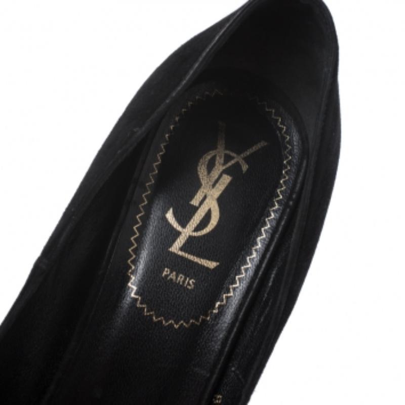 Yves Saint Laurent - Escarpins en daim noir Palais Platform Peep Toe Taille 38.5 Pour femmes en vente