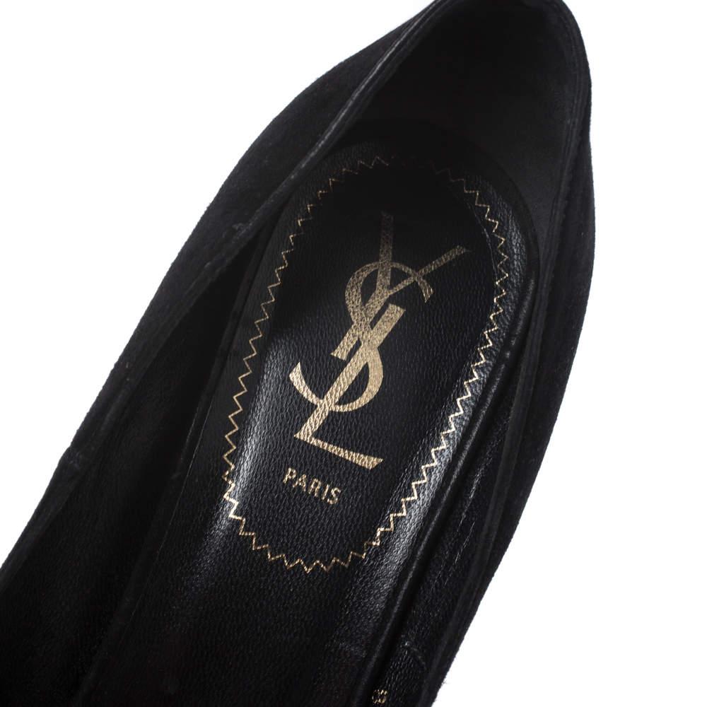 Yves Saint Laurent Black Suede Palais Platform Peep Toe Pumps Size 38.5 3