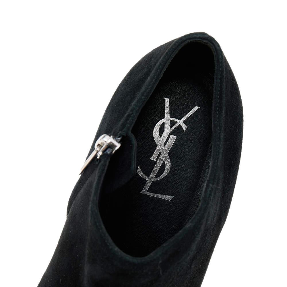 Women's Yves Saint Laurent Black Suede Platform Ankle Boots Size 40 For Sale