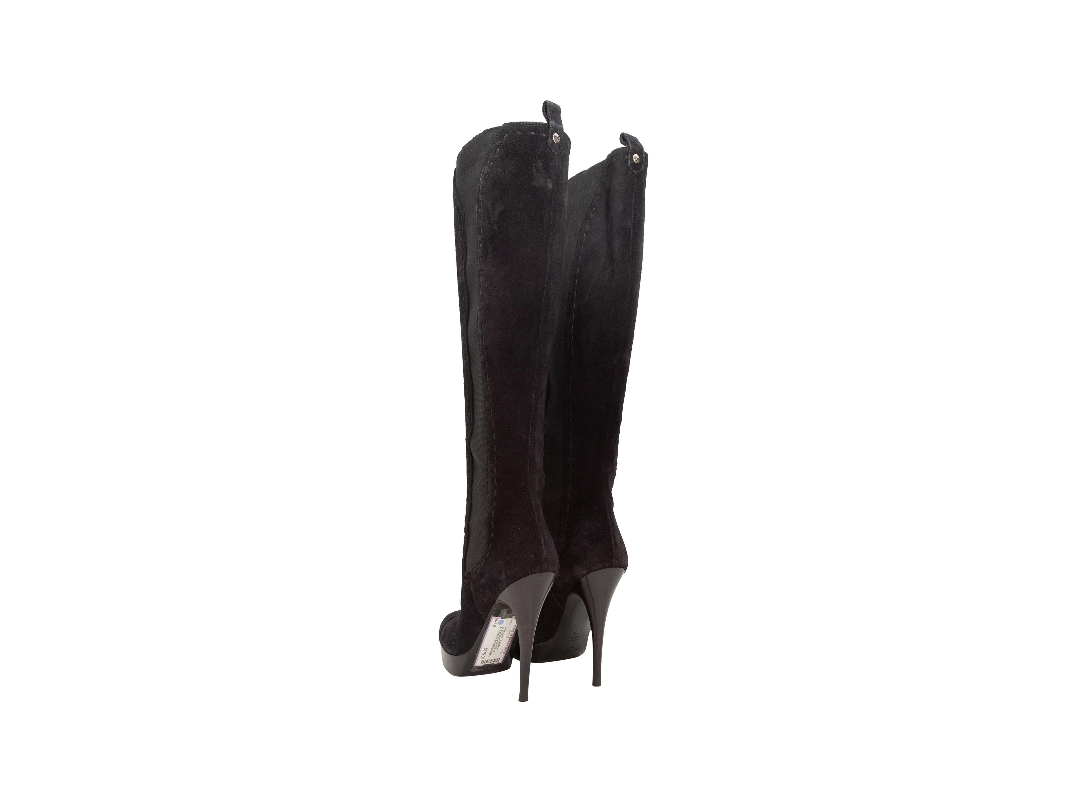 Yves Saint Laurent Black Suede Platform Boots In Good Condition In New York, NY