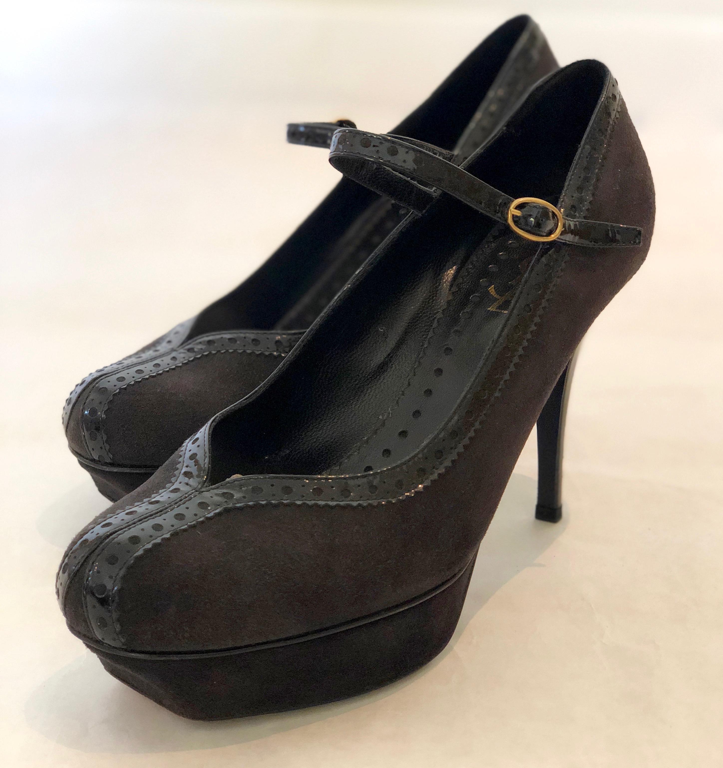 Yves Saint Laurent Black Suede Platform & Patent Trim 