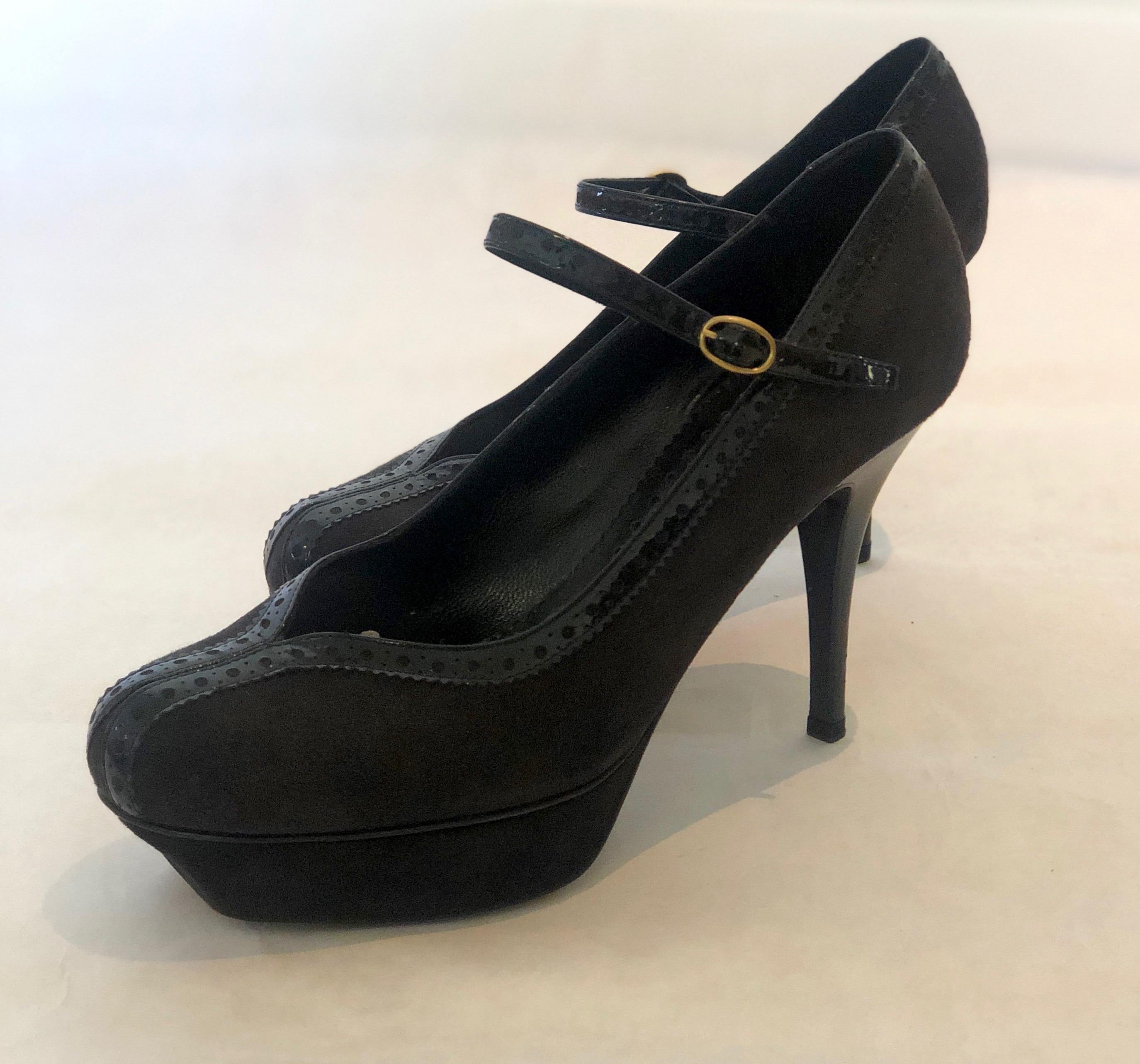 Yves Saint Laurent Black Suede Platform & Patent Trim 