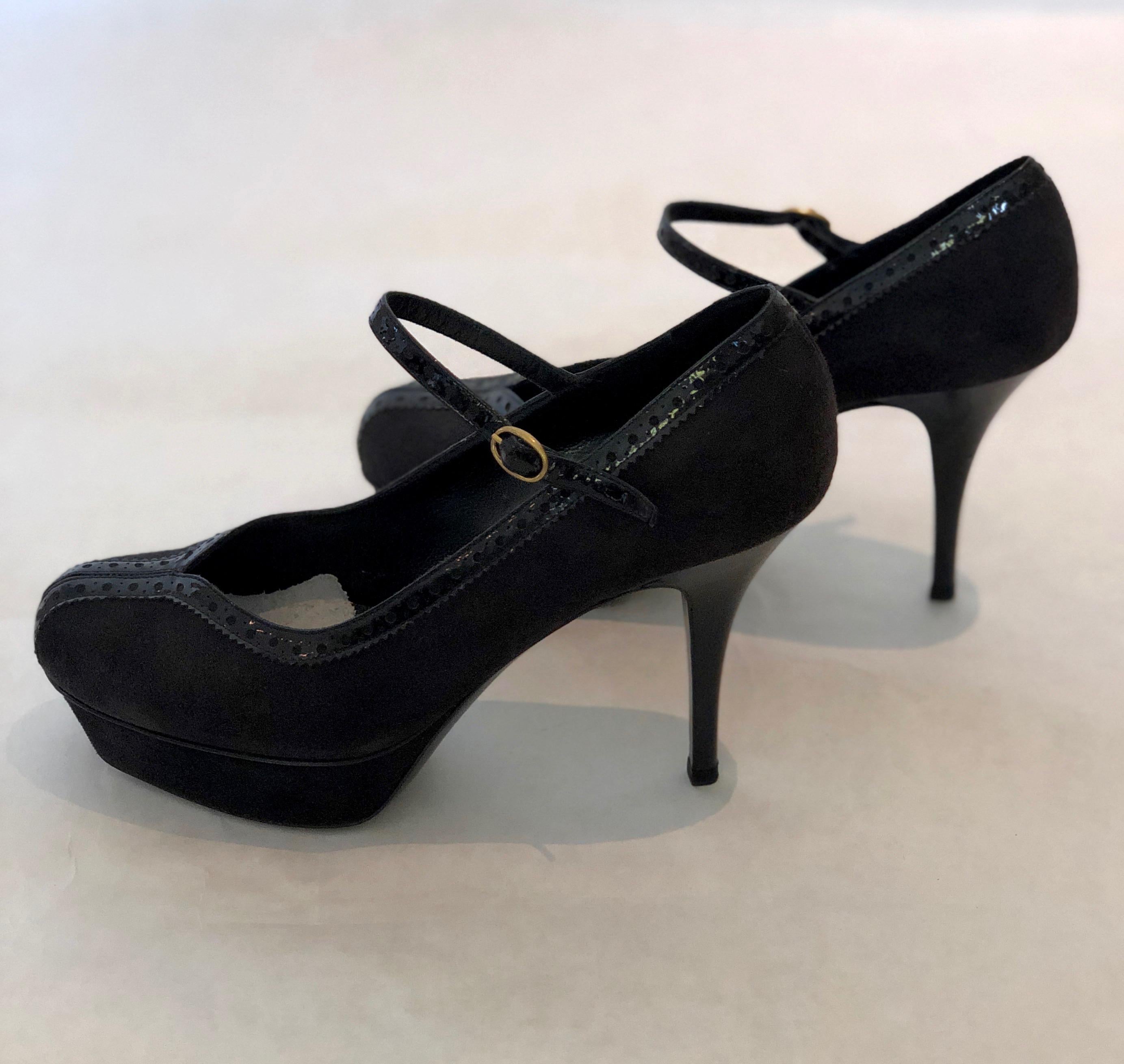 Yves Saint Laurent Black Suede Platform & Patent Trim 