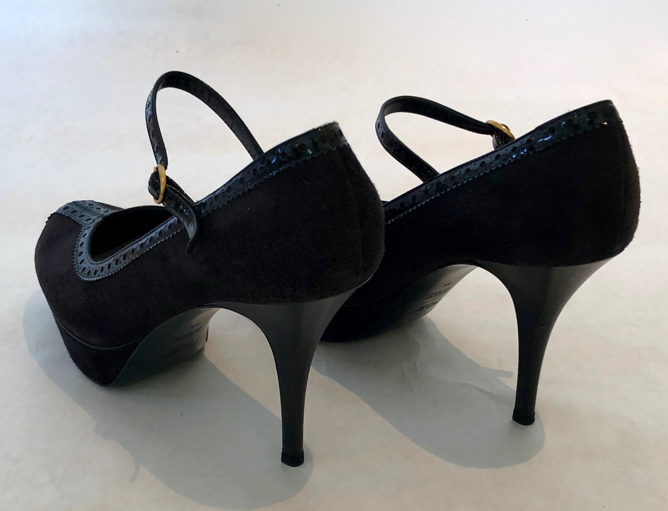 Yves Saint Laurent Black Suede Platform & Patent Trim 