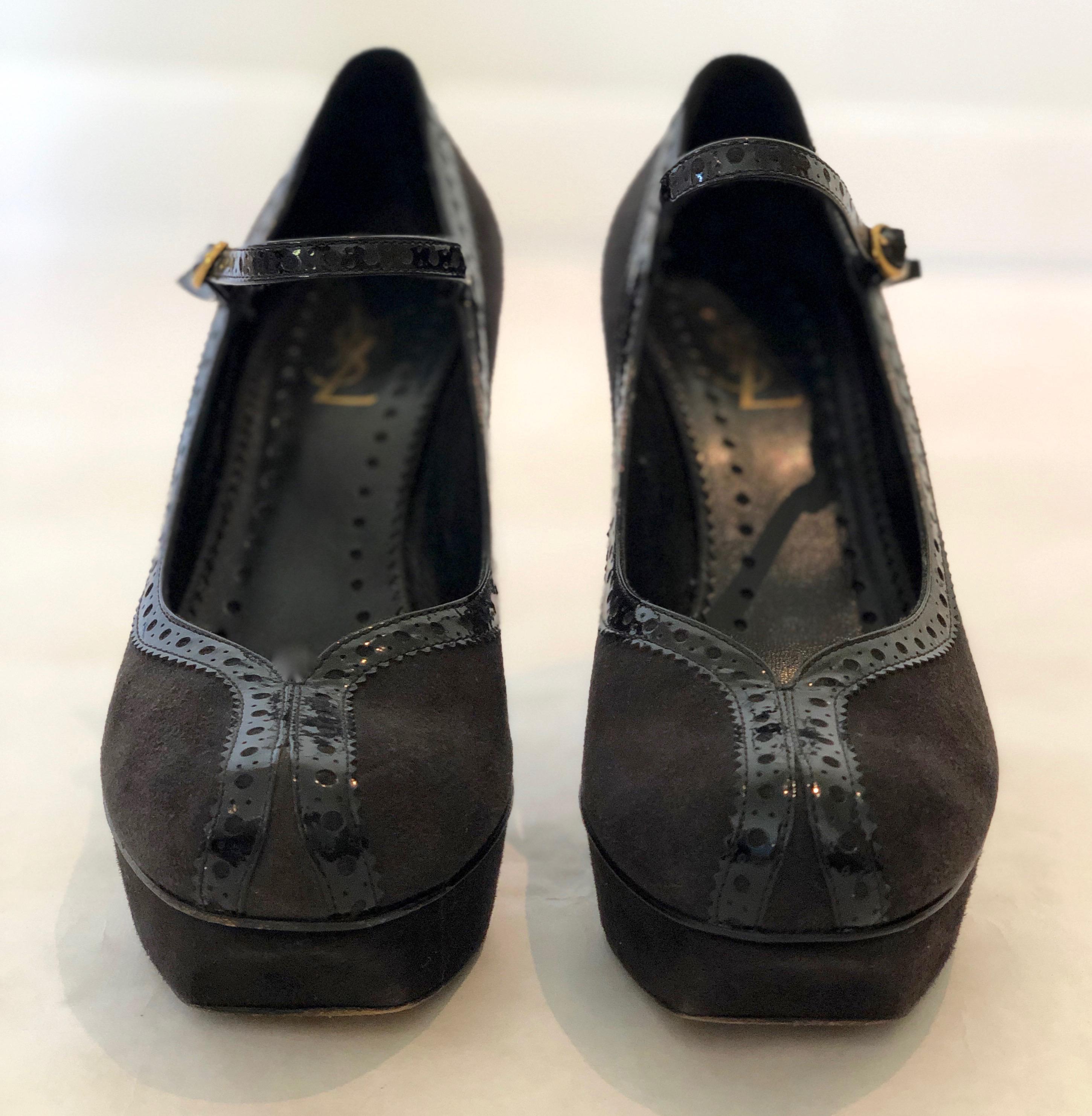 Yves Saint Laurent Black Suede Platform & Patent Trim 