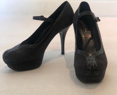 Yves Saint Laurent Black Suede Platform & Patent Trim "Tribute" Mary Jane Pumps