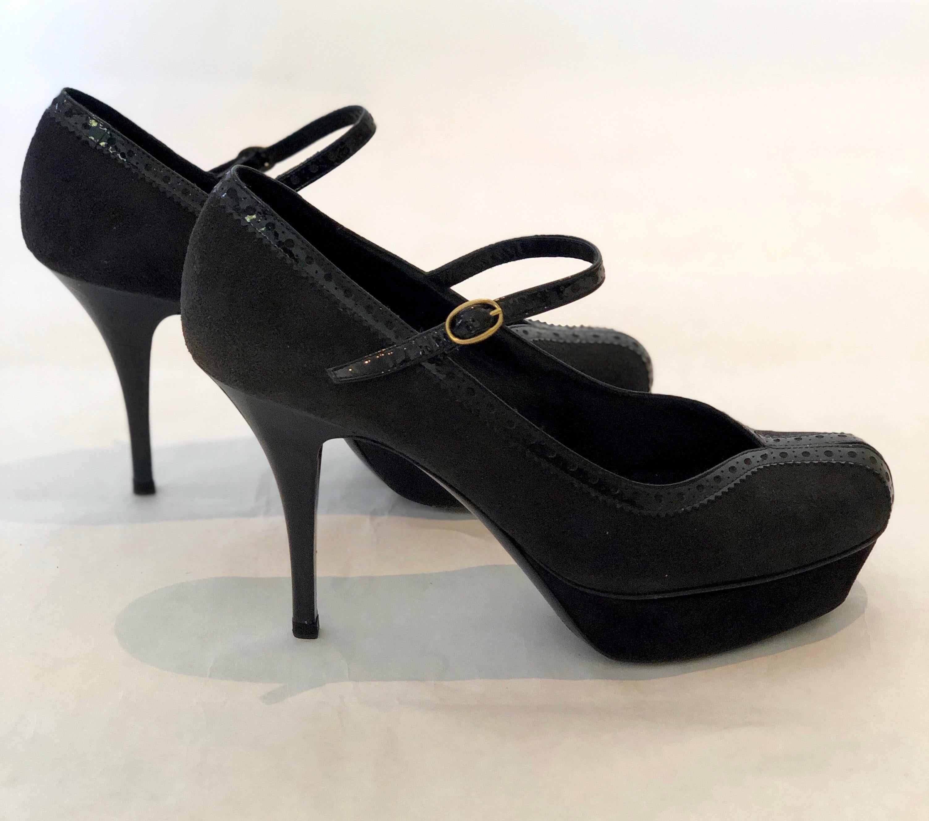 Yves Saint Laurent Black Suede Platform & Patent Trim 