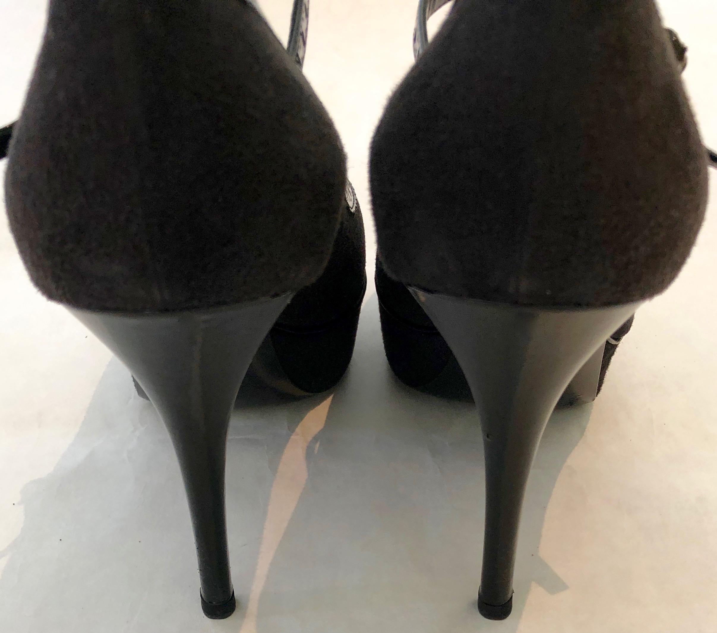 Yves Saint Laurent Black Suede Platform & Patent Trim 