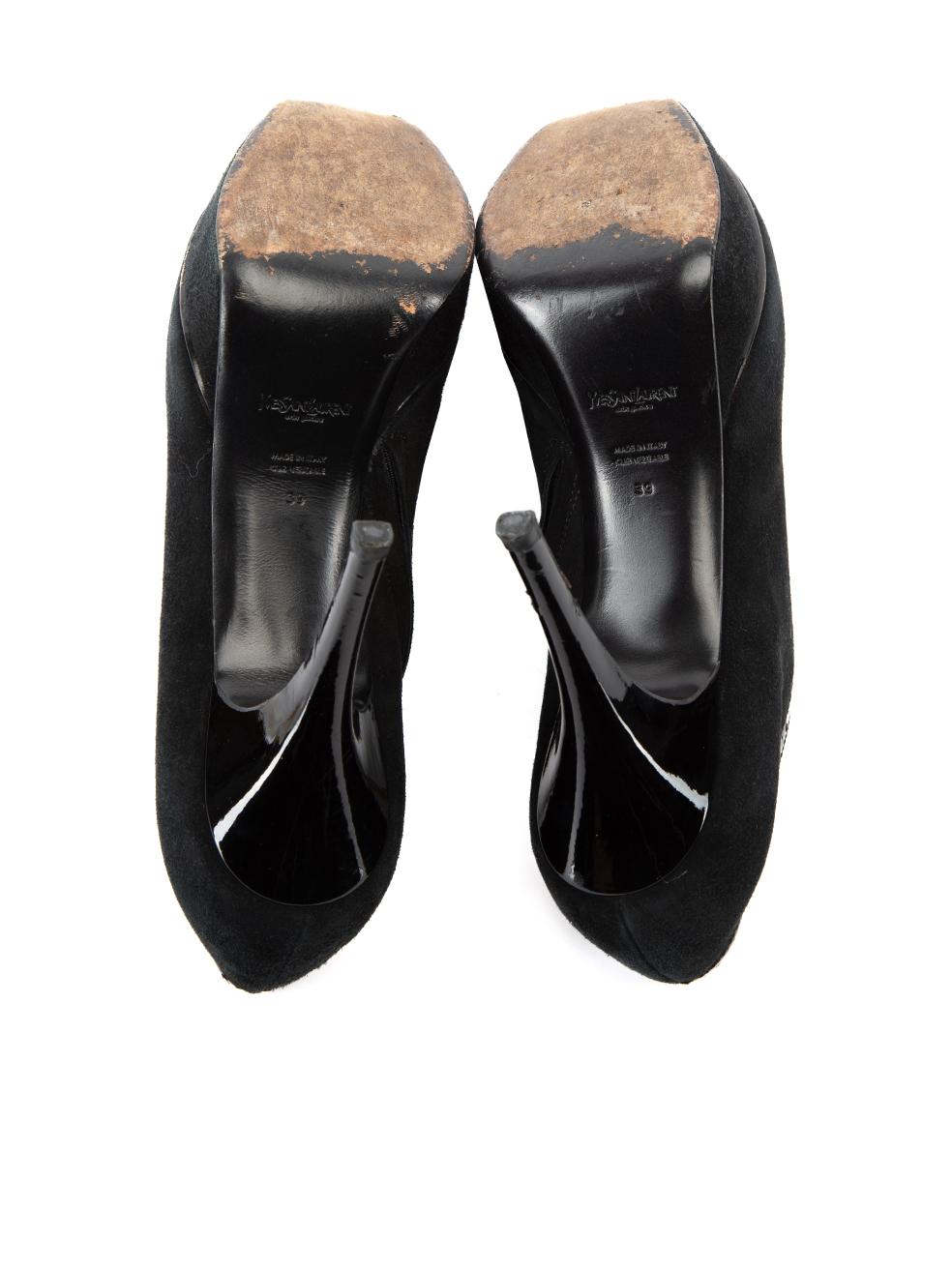 Yves Saint Laurent - Bottines à plateforme en daim noir et cuir verni - UK 6 Excellent état - En vente à London, GB