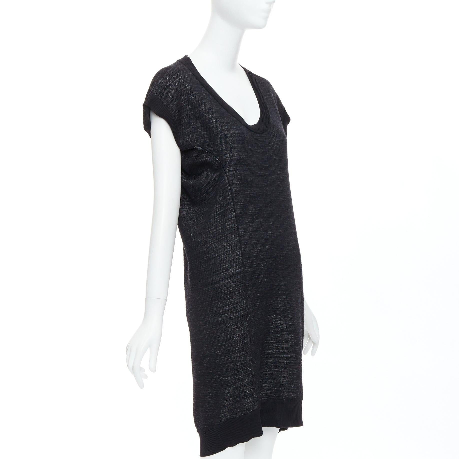 Black YVES SAINT LAURENT black superfine merino wool 140 batwing dress S For Sale