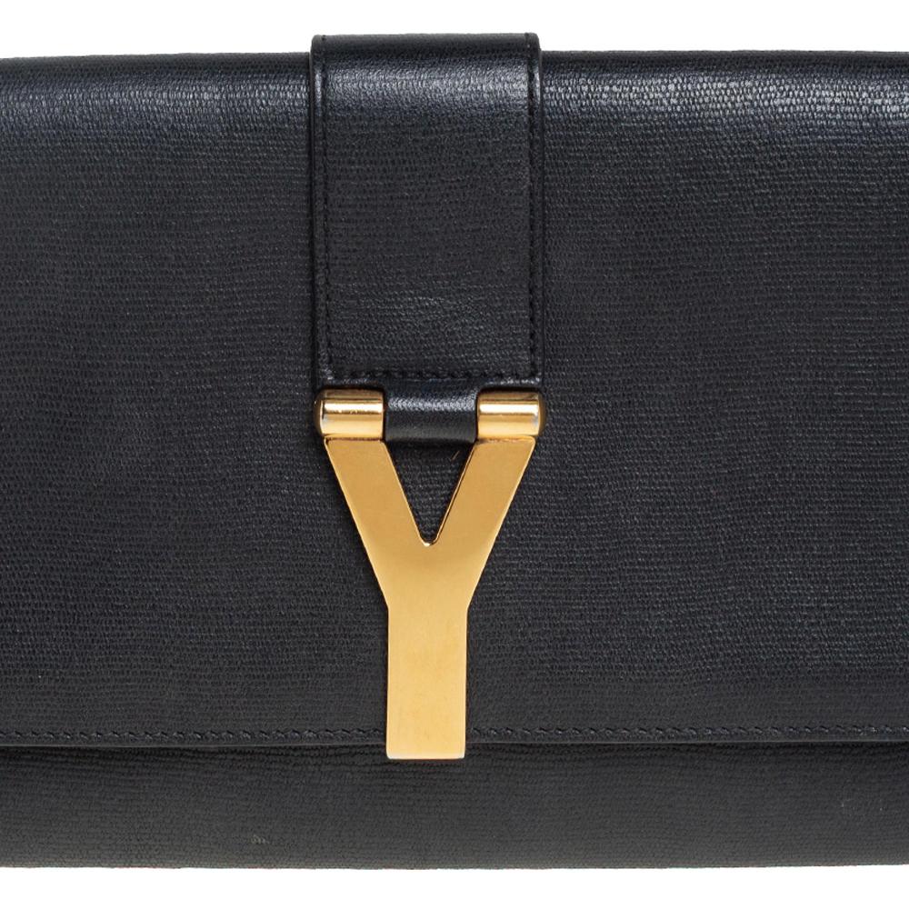 Yves Saint Laurent Black Textured Leather Y-Ligne Clutch 7