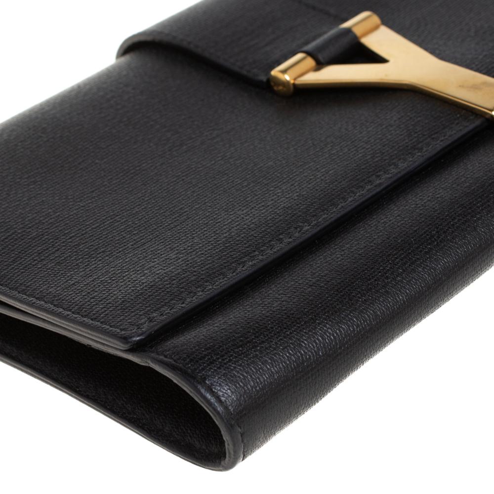 Women's Yves Saint Laurent Black Textured Leather Y-Ligne Clutch