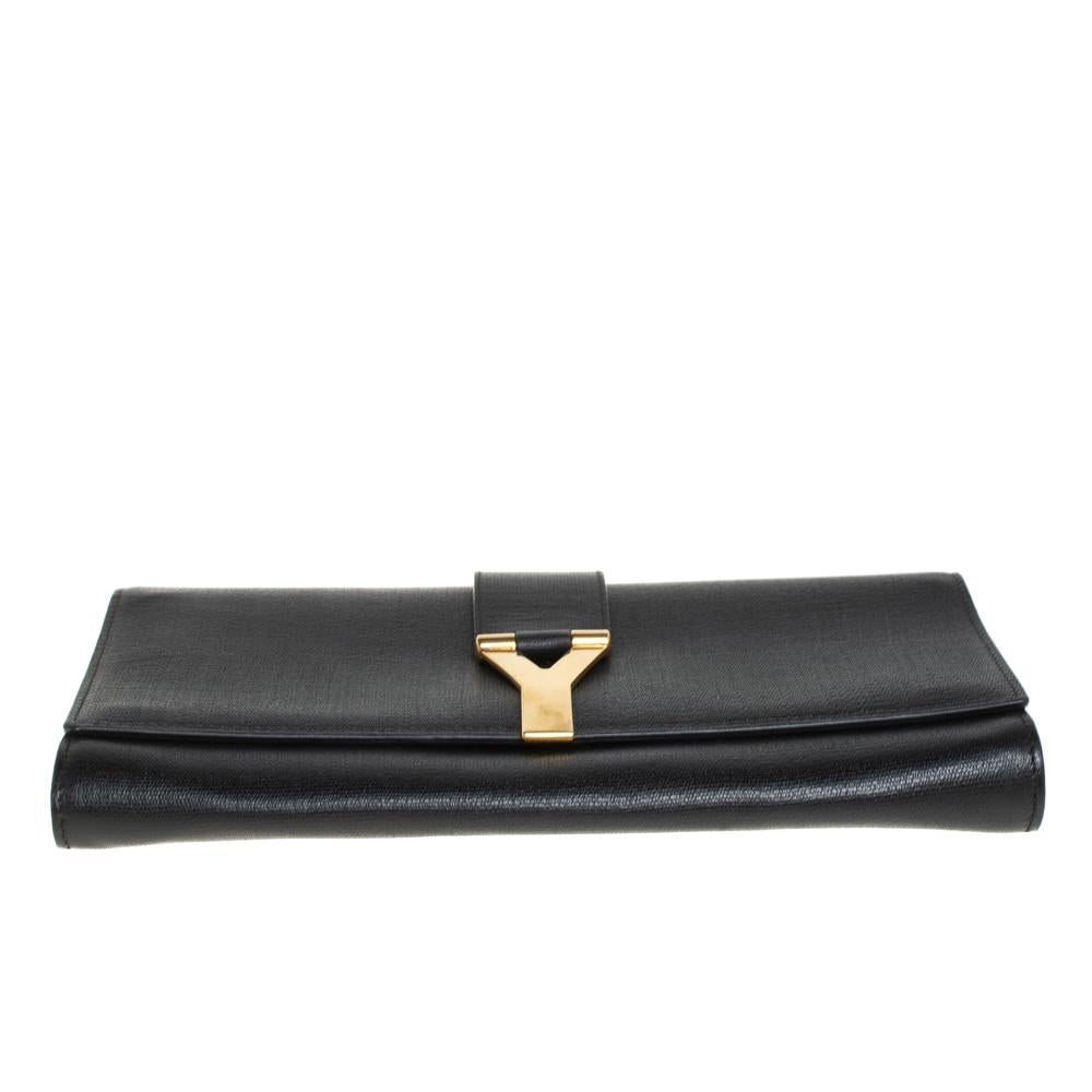 Yves Saint Laurent Black Textured Leather Y-Ligne Clutch 1
