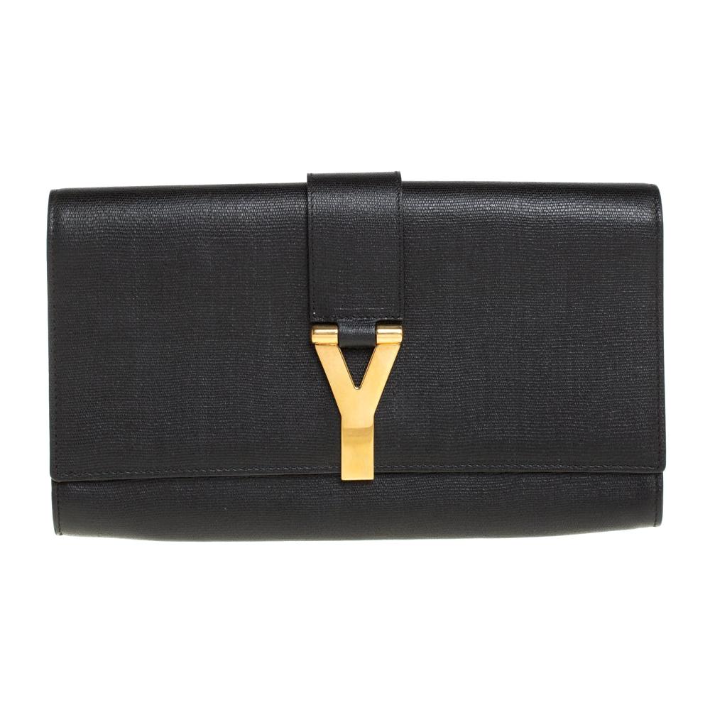 YSL Yves Saint Laurent Kate Croc Black Clutch SHW Bag at 1stDibs