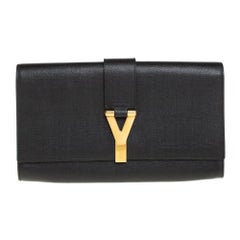 Yves Saint Laurent Black Textured Leather Y-Ligne Clutch
