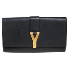 Yves Saint Laurent Black Textured Leather Y-Ligne Clutch