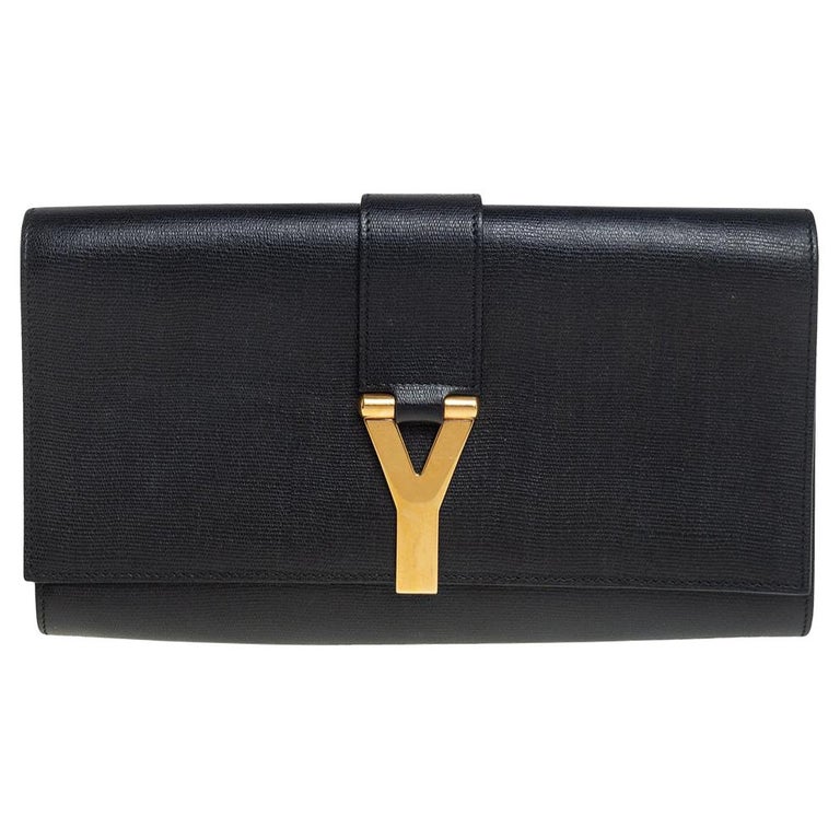 Yves Saint Laurent Black Textured Leather Y-Ligne Clutch at 1stDibs