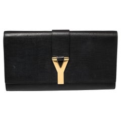 Yves Saint Laurent Black Textured Leather Y-Ligne Clutch