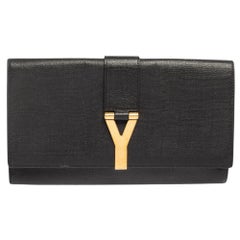 Yves Saint Laurent Black Textured Leather Y-Ligne Clutch
