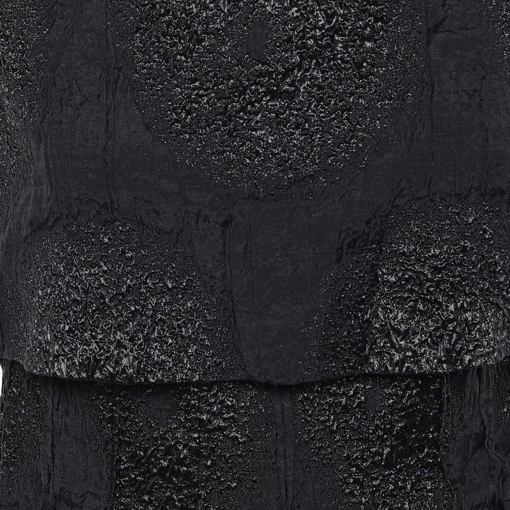 Yves Saint Laurent Black Textured Silk Overlay Detail Sleeveless Midi Dress M For Sale 2