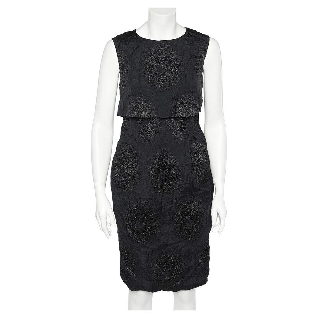 Yves Saint Laurent Black Textured Silk Overlay Detail Sleeveless Midi Dress M For Sale