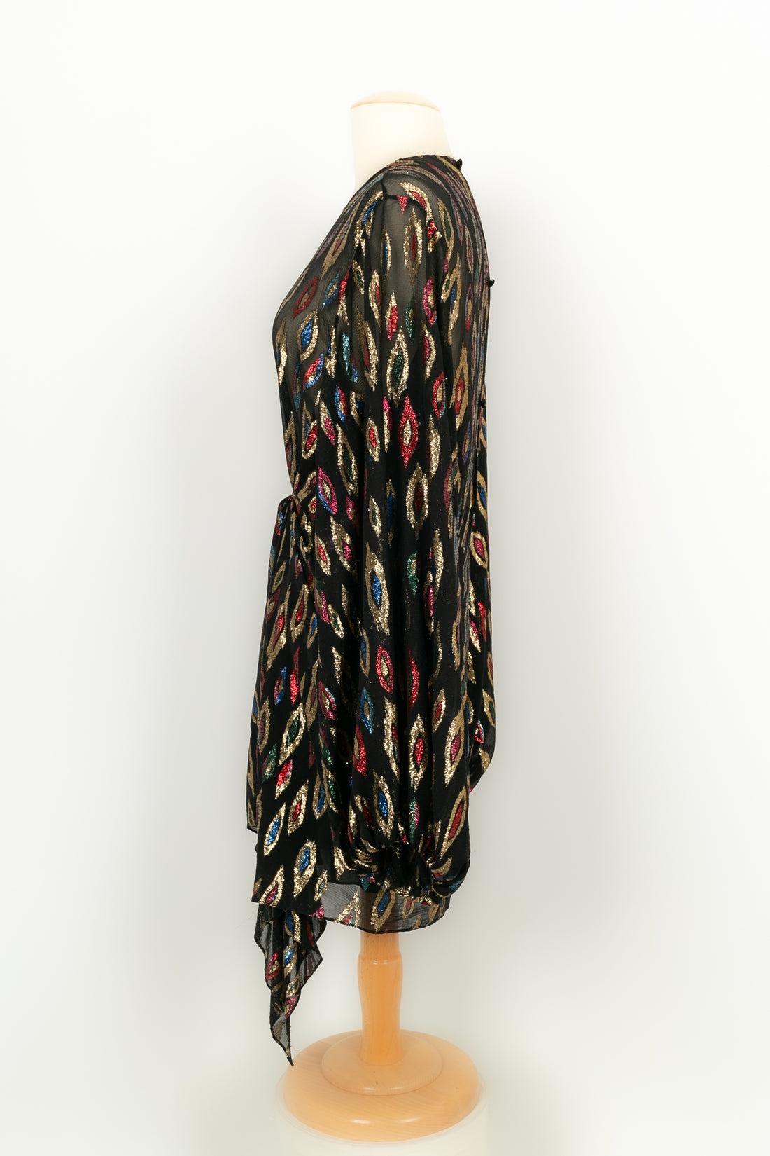 Women's Yves Saint Laurent Black Transparent Dress with Multicolored Lurex Yarns For Sale