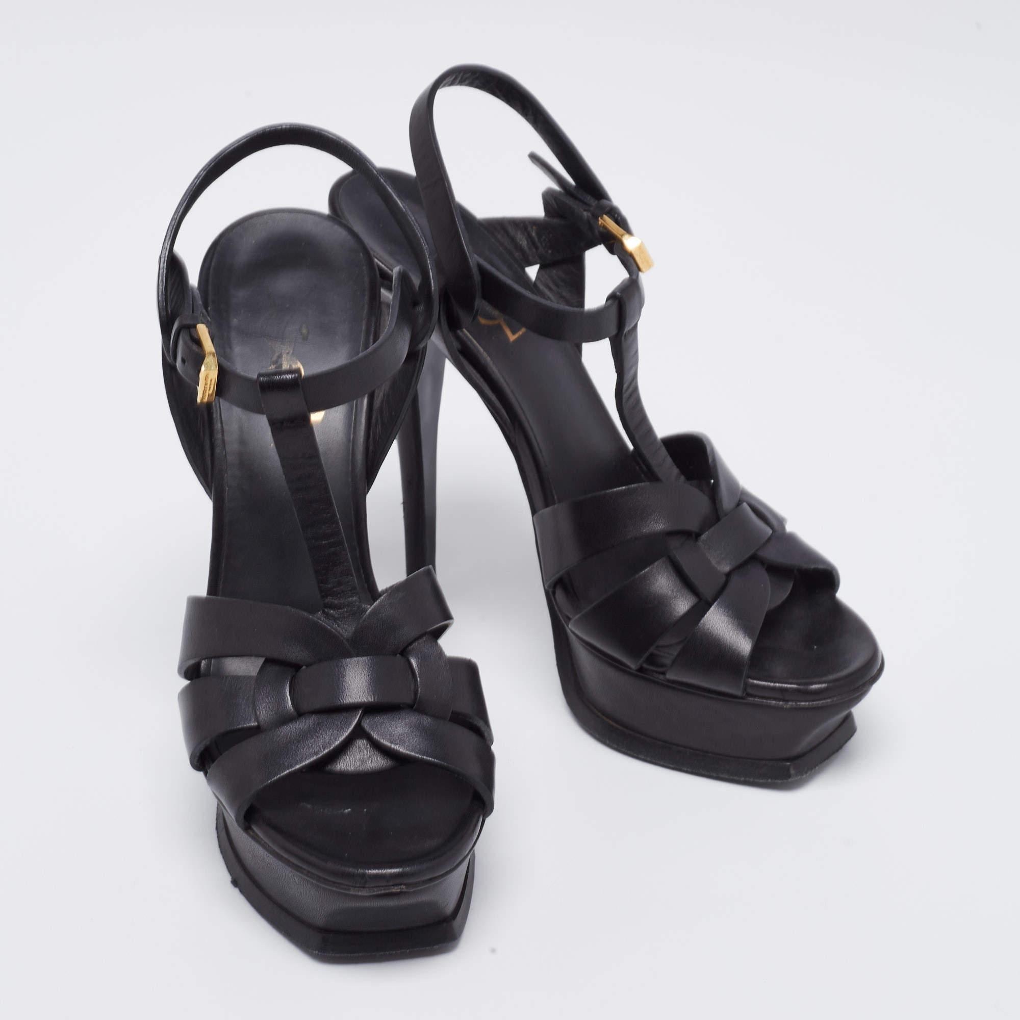 Yves Saint Laurent Black Tribute Platform Sandals Size 36 1