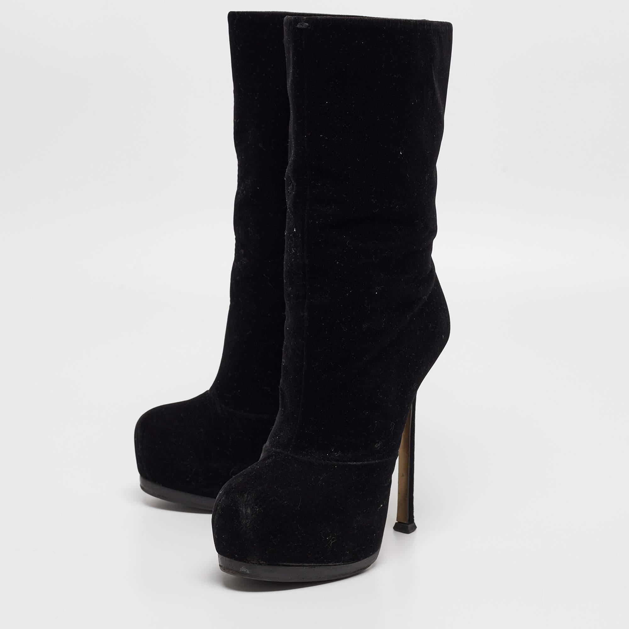 Yves Saint Laurent Black Velvet Ankle Boots Size 36 1