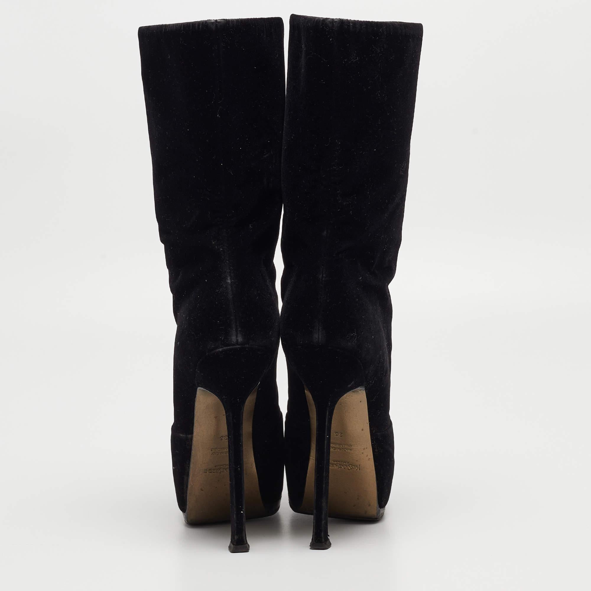 Yves Saint Laurent Black Velvet Ankle Boots Size 36 3