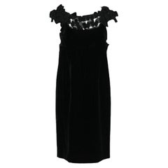 Yves Saint Laurent Black Velvet Bow Applique Midi Dress M