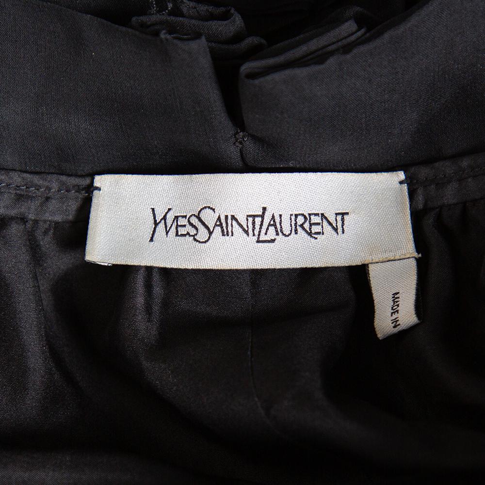 Yves Saint Laurent Black Velvet Bow Trim Detail Shift Dress S In Good Condition For Sale In Dubai, Al Qouz 2