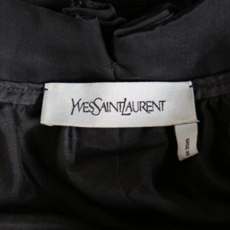 Yves Saint Laurent Black Velvet Bow Trim Detail Shift Dress S For Sale 2