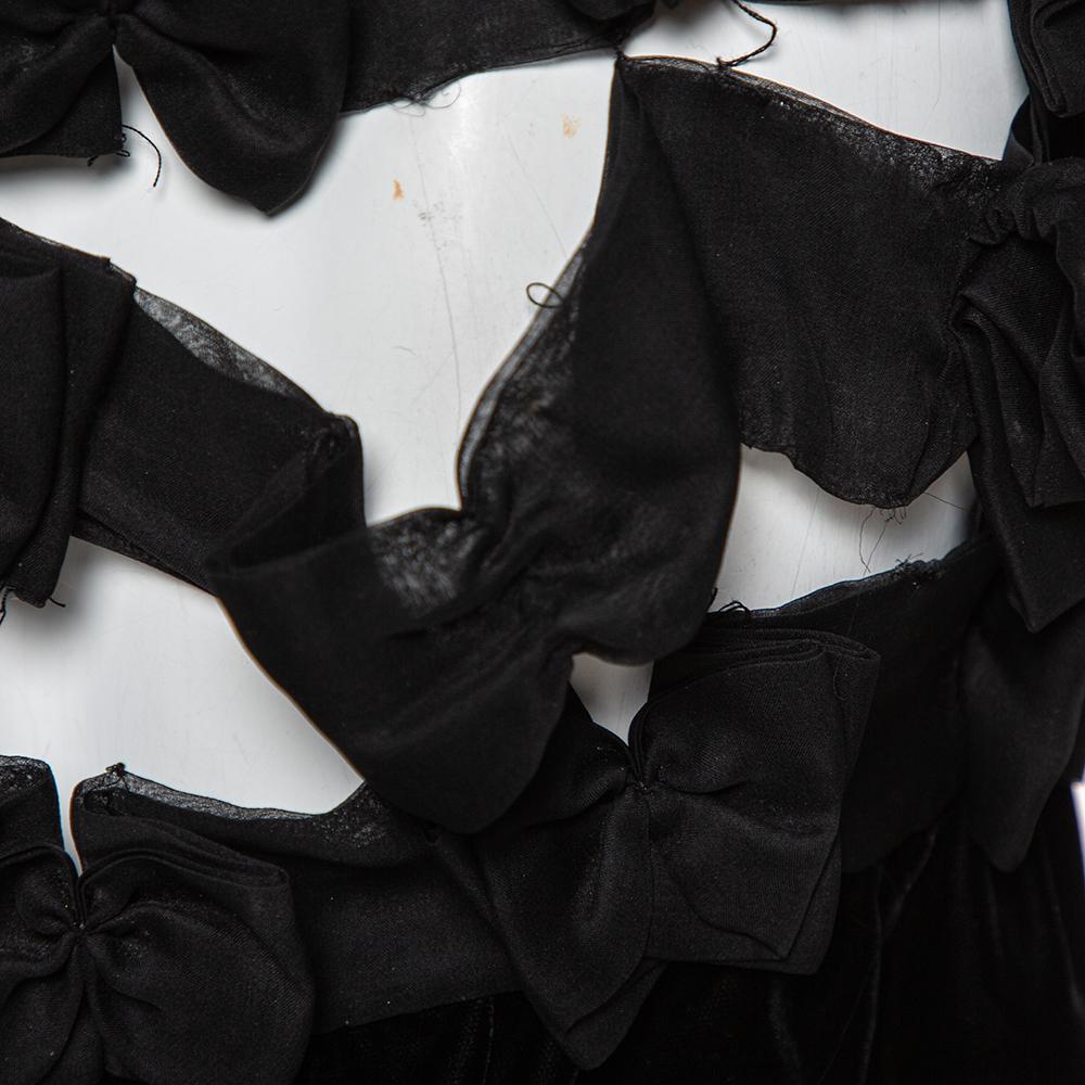 Yves Saint Laurent Black Velvet Bow Trim Detail Shift Dress S For Sale 1