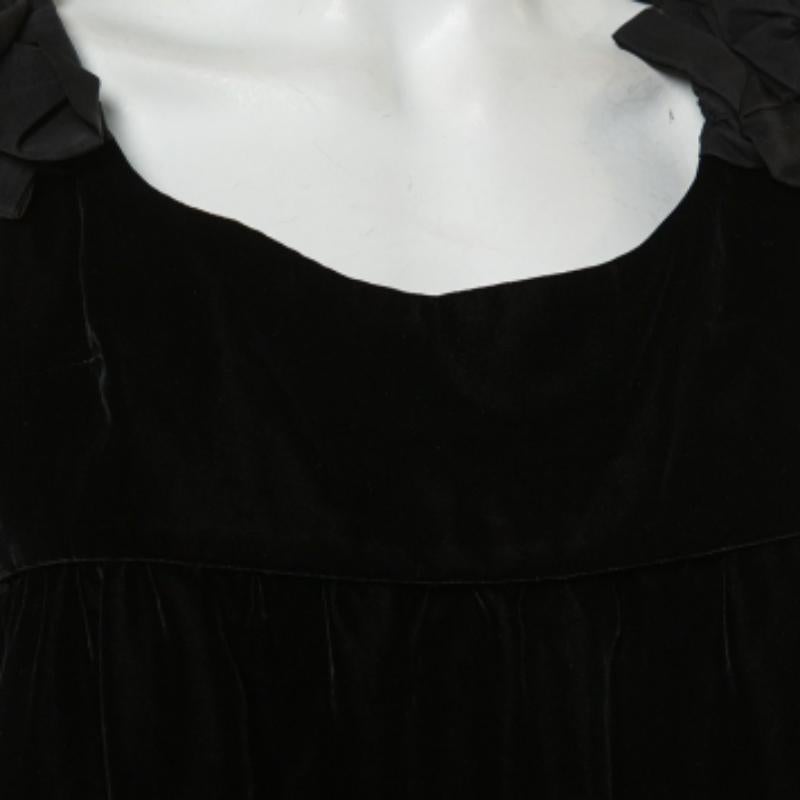 Yves Saint Laurent Black Velvet Bow Trim Detail Shift Dress S For Sale 3